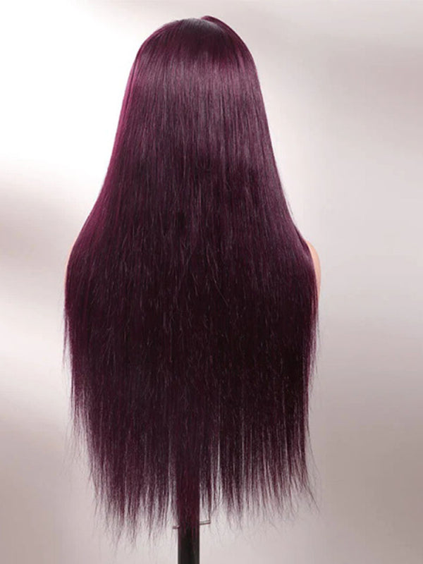 Dark Purple Plum Color Straight 13x4 Transparent Lace Front Wigs Human Hair Wigs Pre-plucked