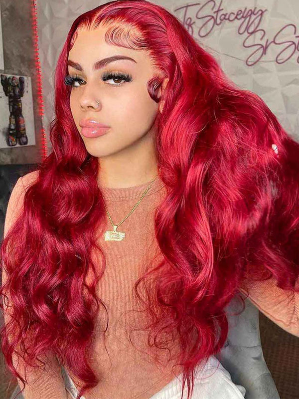 Red Color 13x4 Lace Front Wigs Body Wave Colored Frontal Straight Human Hair Wigs