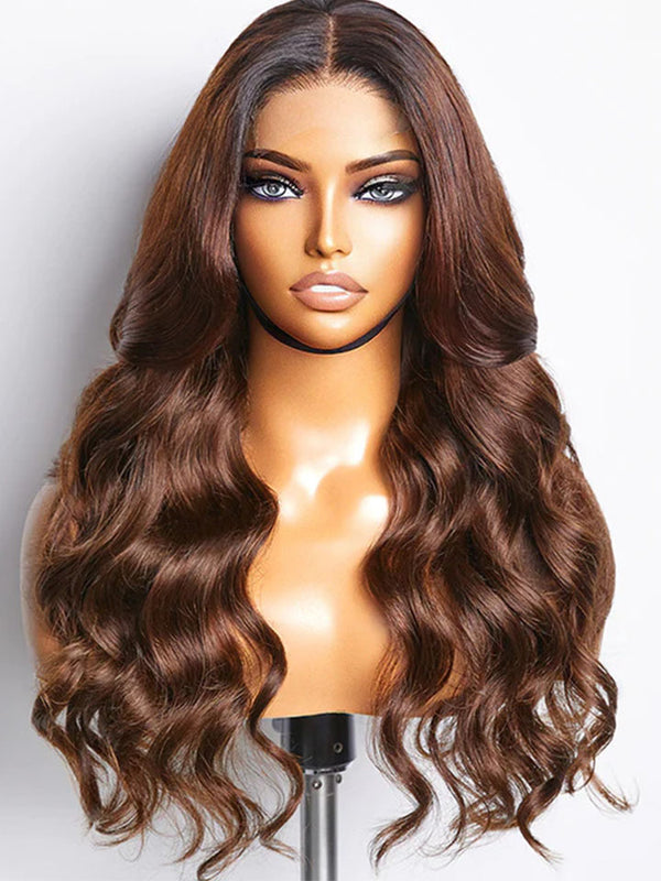 Beginner Friendly Ombre Brown Body Wave Glueless 5x5 Closure Lace Wig