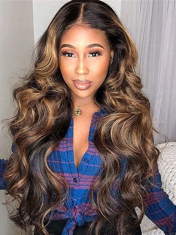 Flash Sale 4/27 Highlight Human Hair Wigs Body Wave Brown Colored Wig