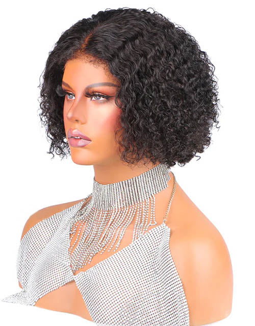 4C Edges|Kinky Edges Curly Undetectable Lace Closure Short Bob Wigs 100% Human Hair