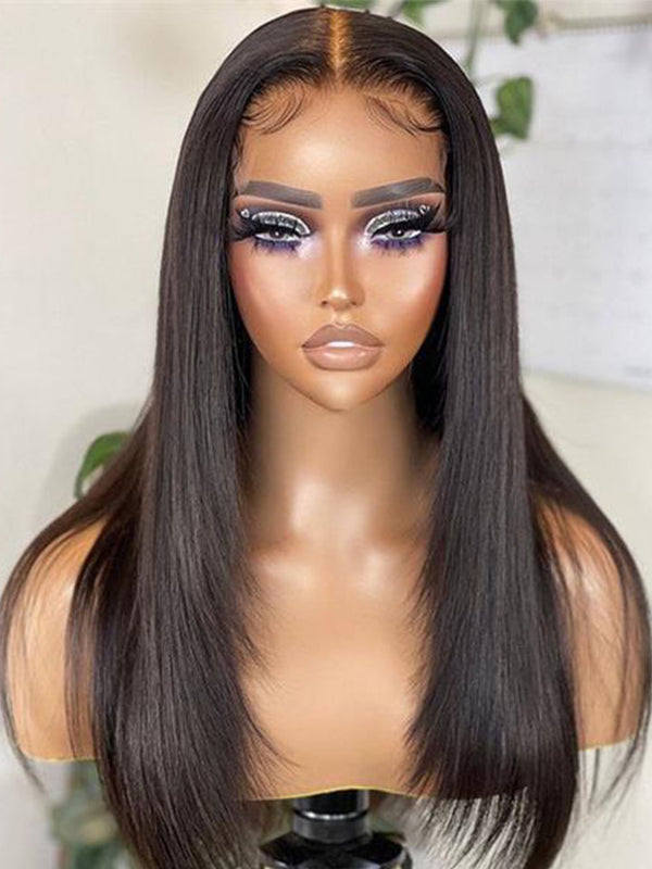 Stylish Layered Cut Straight Transparent 5x5 Closure Lace Wig Pre-plucked Haircut Wig