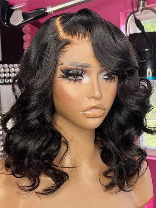 Mature C Part Body Wave Minimalist Undetectable 4x4 Lace Closure Short Wigs