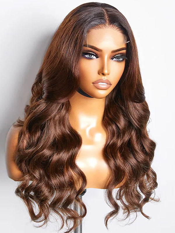 Beginner Friendly Ombre Brown Body Wave Glueless 5x5 Closure Lace Wig