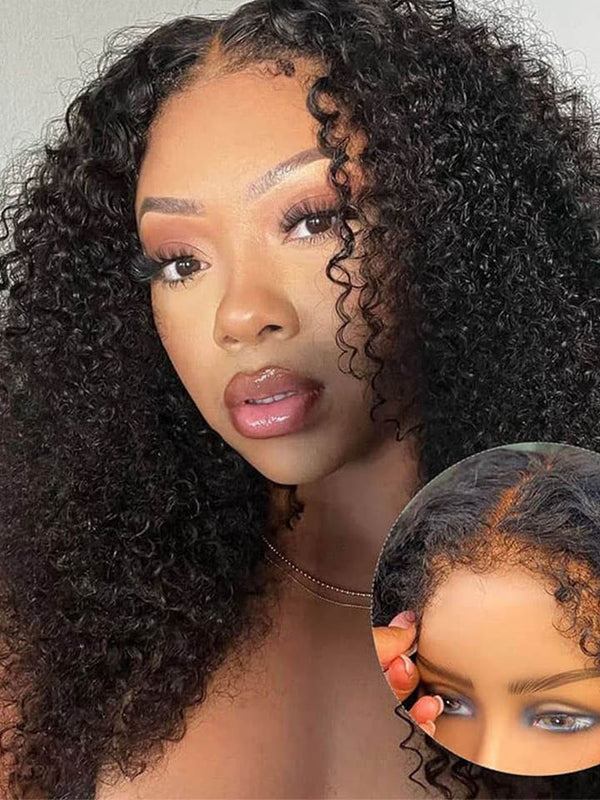 Kinky Curly Wigs With Natural 4C Edges Baby Hair Curly 13x4 Lace Front Wig