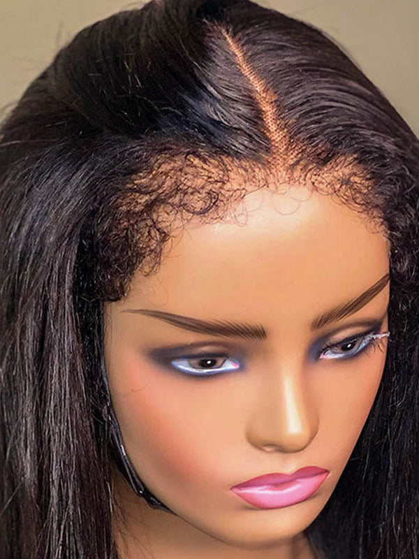 Natural 4C Edges Straight 13x4 Lace Front Wig With Kinky Baby Hair Glueless Wig