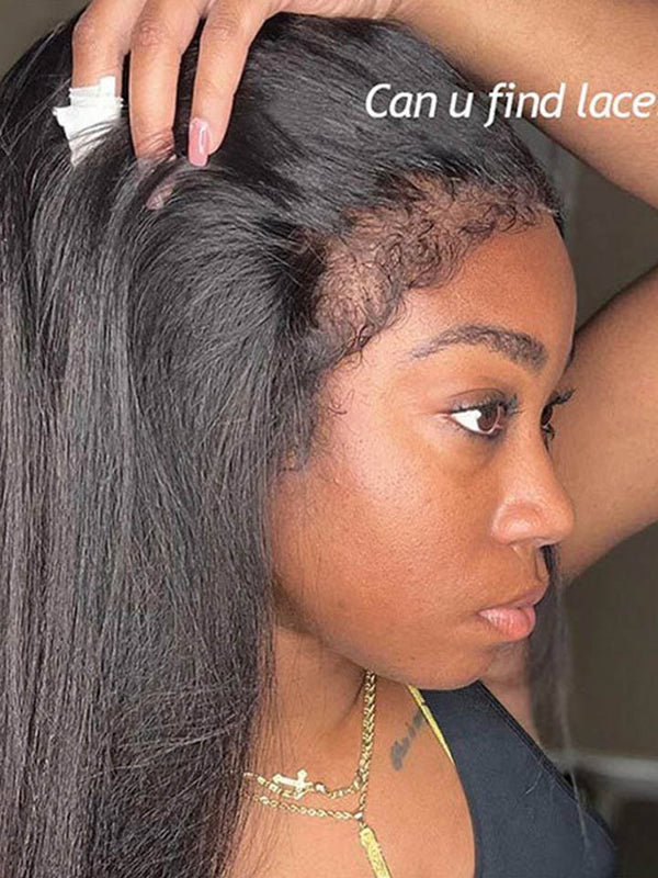 Natural 4C Edges Straight 13x4 Lace Front Wig With Kinky Baby Hair Glueless Wig