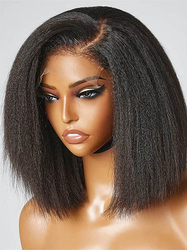 Type 4C Hairline Edges Wig Kinky Straight Bob Wig Glueless Undetectable Lace Wigs