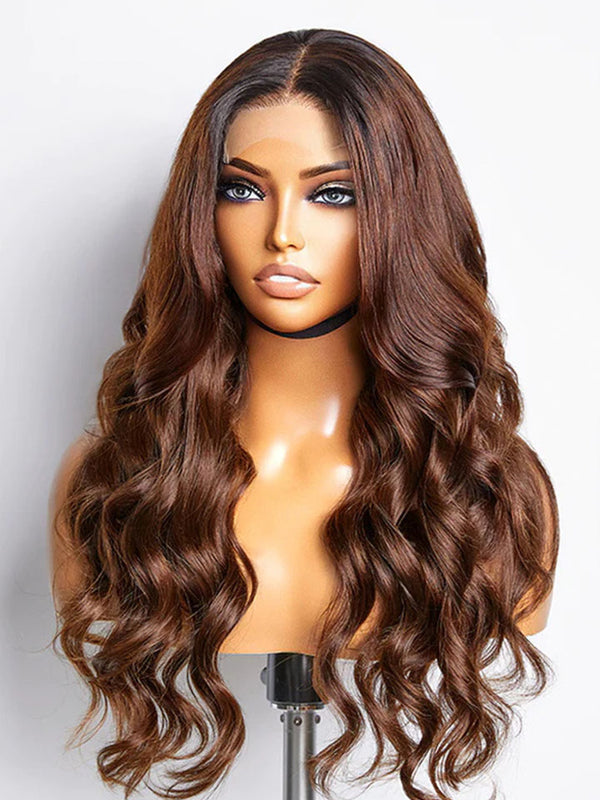 Beginner Friendly Ombre Brown Body Wave Glueless 5x5 Closure Lace Wig