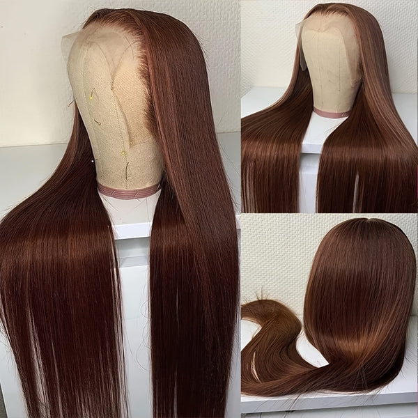 180% Density Dark Brown Straight Wig Human Hair 13X6 HD T Part Lace Front Wig