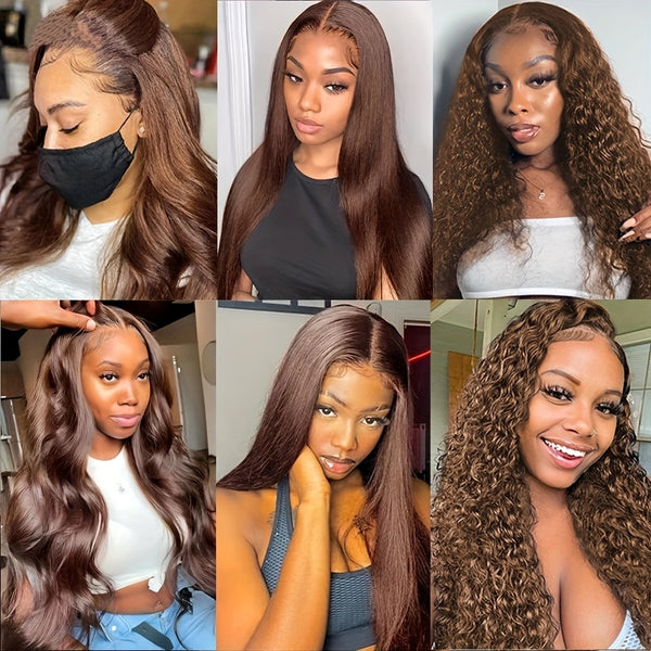 Chocolate Brown Lace Front Wig Deep Curly Lace Front Wigs Human Hair 180% Density