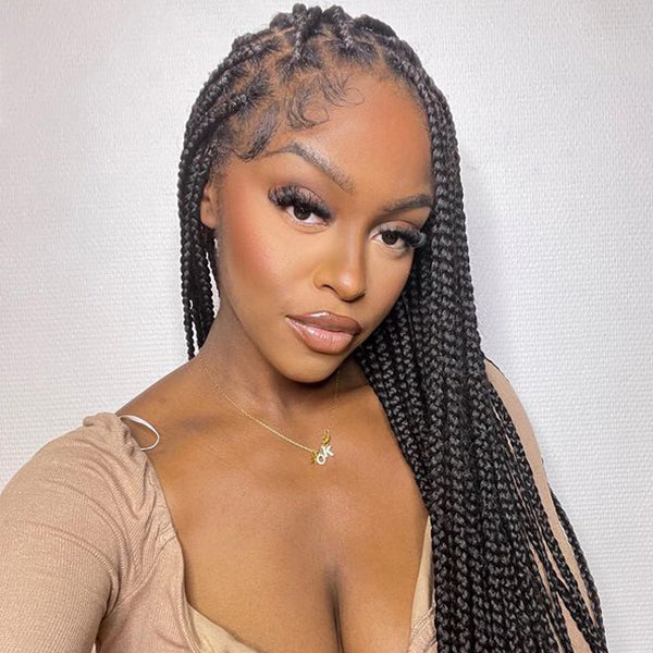 Long Knotless Classic Box Braid Synthetic Lace Front Wig Natural And Easy To Wear