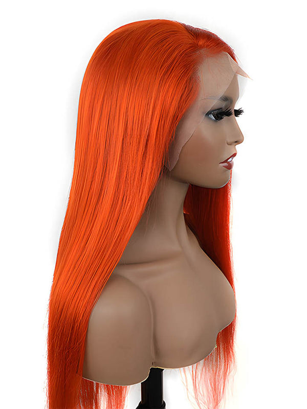 Bright Orange Straight Hair 13x4 Lace Front Wigs Remy Hair