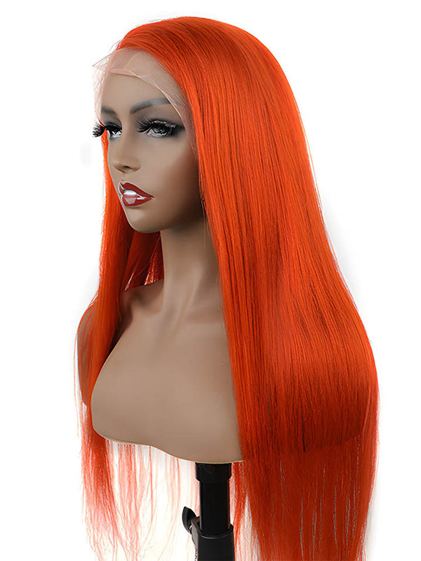Bright Orange Straight Hair 13x4 Lace Front Wigs Remy Hair