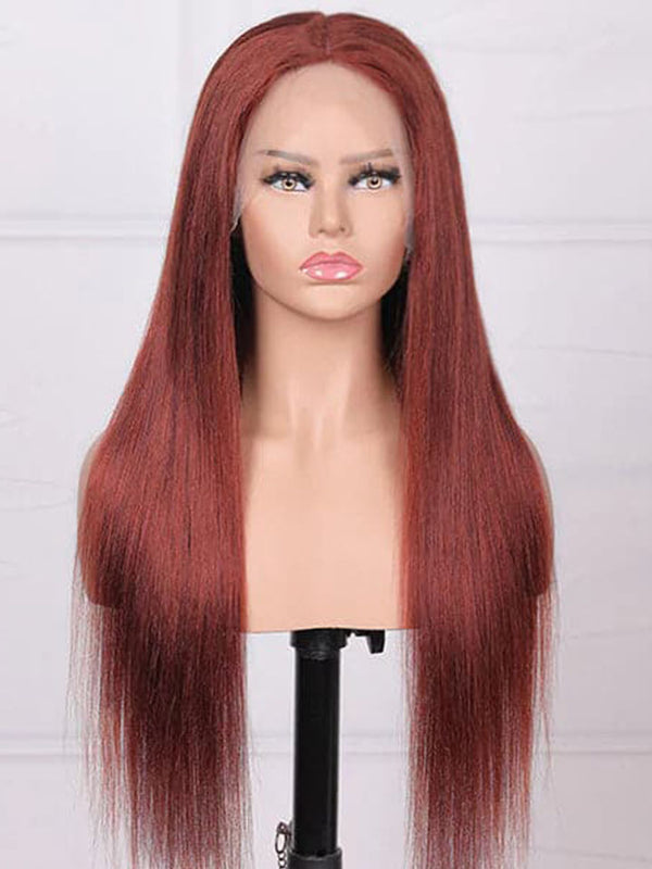 Straight Reddish Brown #33 13x4 Lace Front Wig Human Hair Auburn Copper Color