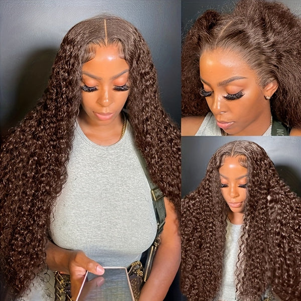 180% Density Light Brown 13x4 Deep Curly Lace Frontal Wig Human Hair