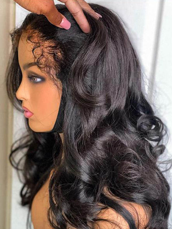4C Edges Hairline Body Wave Glueless 13x4 Lace Front Wigs With Kinky Edges Curly Baby Hair