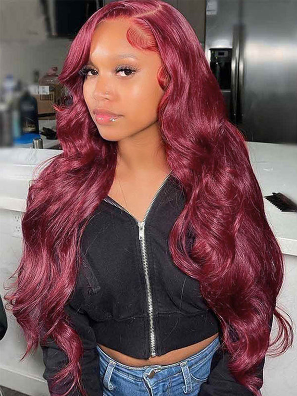 99J Burgundy Color Body Wave Hair 13x4 Lace Front Wigs Pre Plucked Hairline