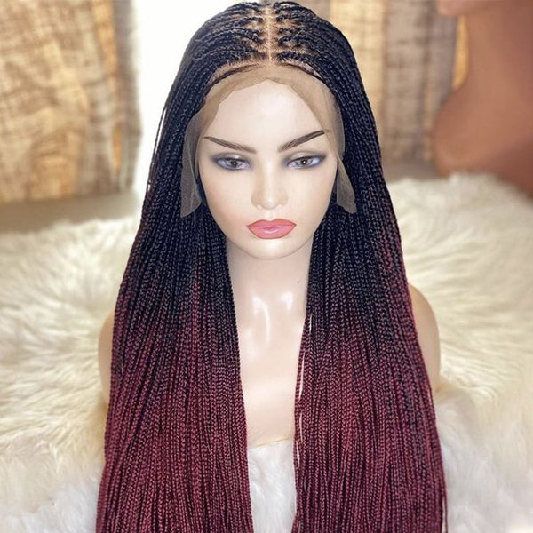 Tiny knotless braids burgundy colour long braids wig by