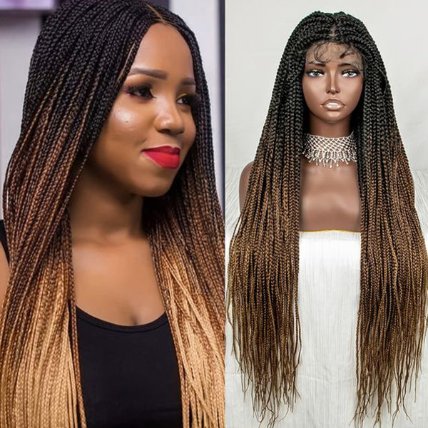 Boho Medium Knotless Box Braids with Curls Over Hip-Length 36 Full Hand  Tied HD Lace Braided Wig