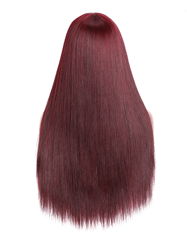 99J Straight Human Hair Wigs With Bangs 180% Density Red Color Machine Made Non-Lace Wigs For Black Women