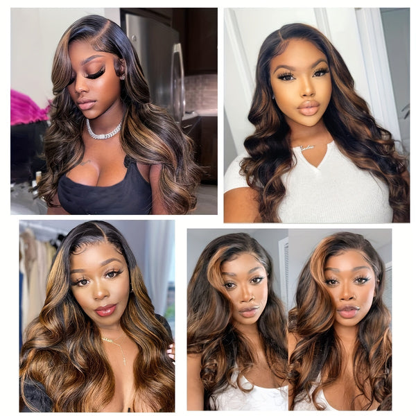 T1B/30 Highlight Body Wave Lace Front Wigs Human Hair 150% Density