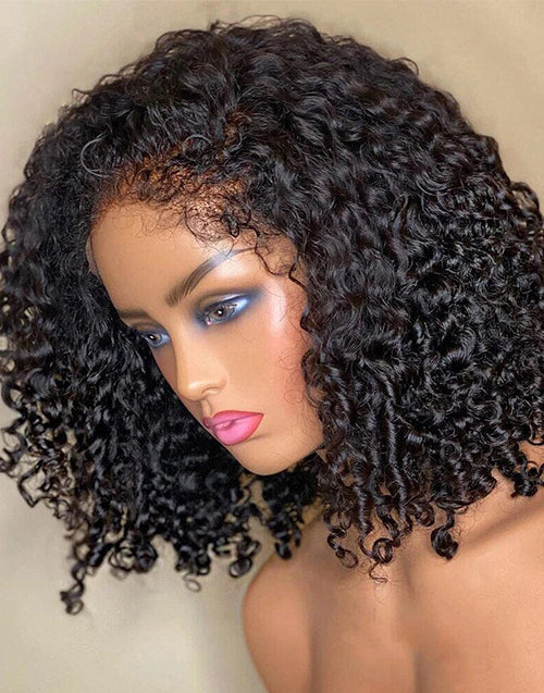 4C Edges|Kinky Edges Curly Undetectable Lace Closure Short Bob Wigs 100% Human Hair