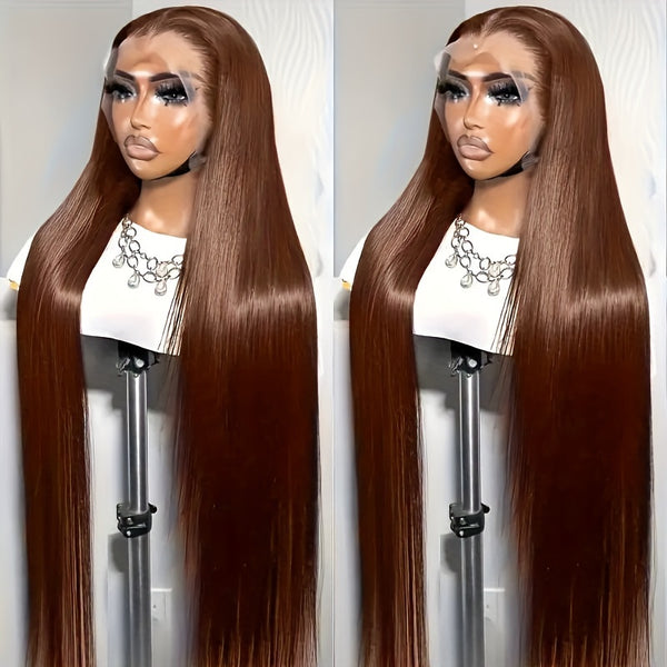 180% Density Dark Brown Straight Wig Human Hair 13X6 HD T Part Lace Front Wig