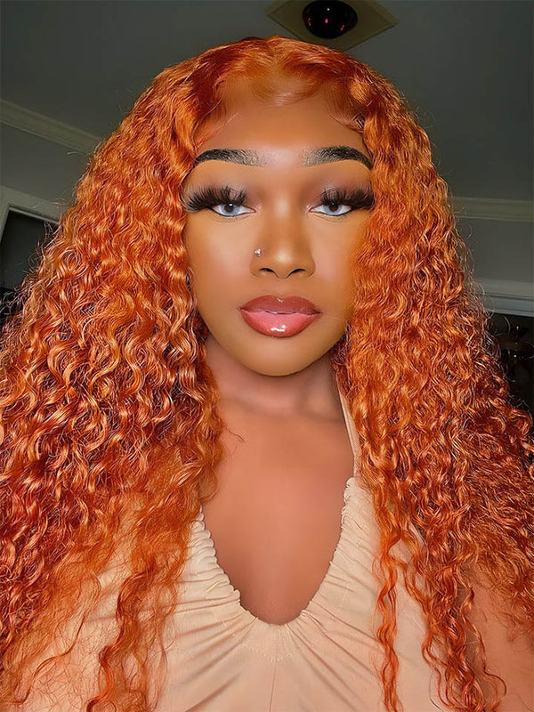 Ginger Colored Wigs Water Wave Hair 13x4 Transparent Lace Front Wigs