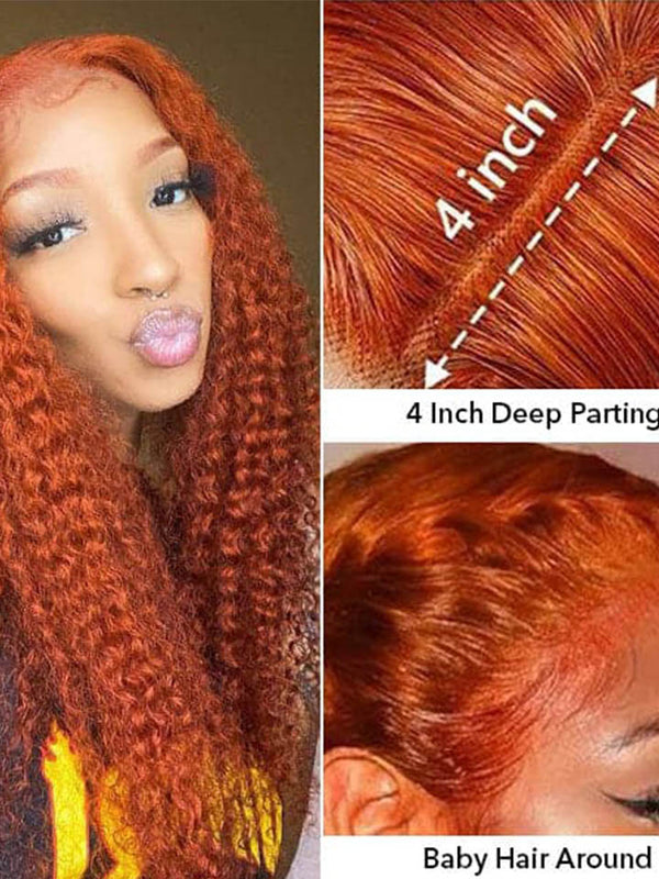 Alipop Ginger Wig Deep Curly Wig Orange Ginger 4x4 Lace Closure Wig