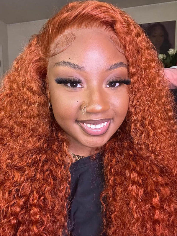 Alipop Ginger Wig Deep Curly Wig Orange Ginger 4x4 Lace Closure Wig