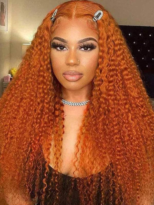 Alipop Ginger Wig Deep Curly Wig Orange Ginger 4x4 Lace Closure Wig