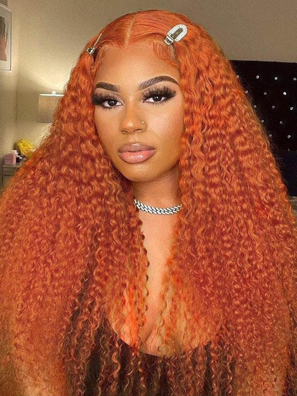 Alipop Ginger Wig Deep Curly Wig Orange Ginger 4x4 Lace Closure Wig