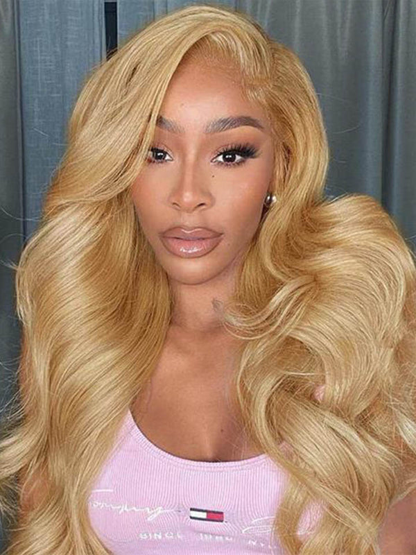 Body Wave 13x4 Lace Wigs #27 Colored Honey Blonde Human Hair Wigs Pre-plucked With Baby Hair