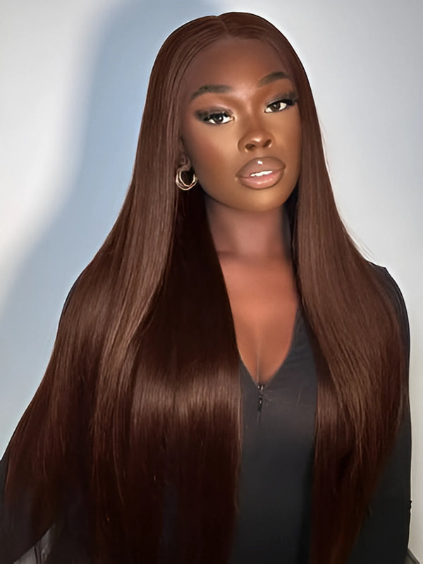 Chocolate Brown Colored Wigs 180% Straight Hair Brown 13x4 Straight Human Hair Wig