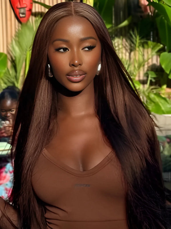 Chocolate Brown Colored Wigs 180% Straight Hair Brown 13x4 Straight Human Hair Wig