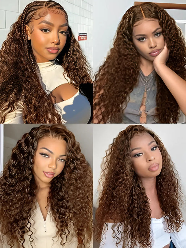 180% Density Light Brown 13x4 Deep Curly Lace Frontal Wig Human Hair