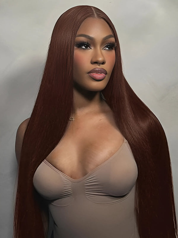 Chocolate Brown Colored Wigs 180% Straight Hair Brown 13x4 Straight Human Hair Wig