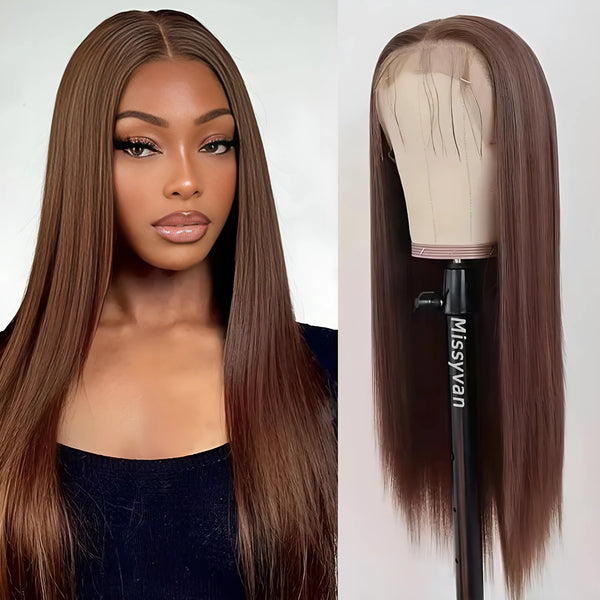 Chocolate Brown Colored Wigs 180% Straight Hair Brown 13x4 Straight Human Hair Wig