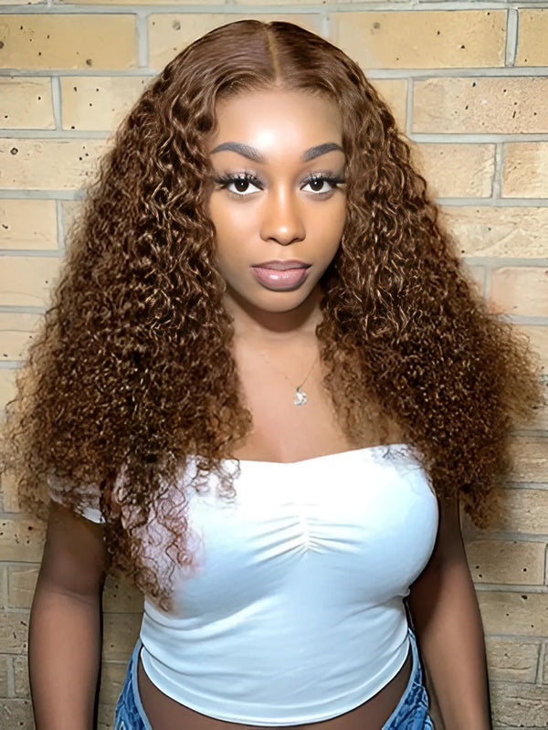 180% Density Light Brown 13x4 Deep Curly Lace Frontal Wig Human Hair