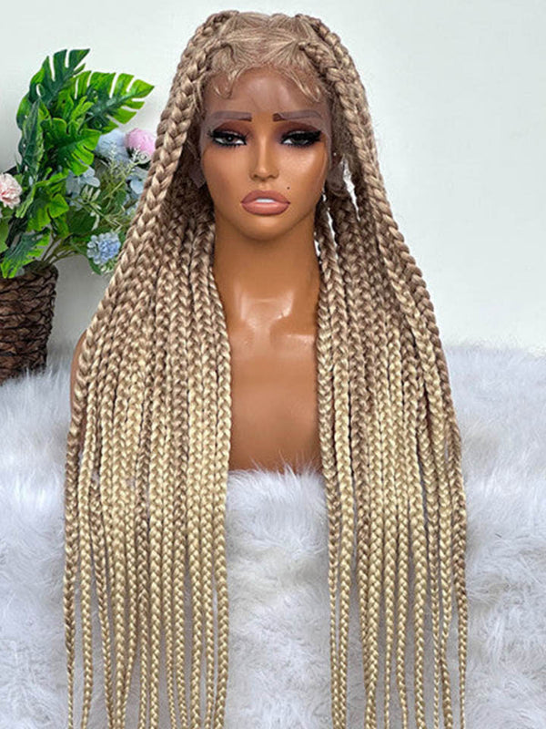 36Inch Ombre Braids Long Synthetic Wig Natural Comfortable Light Blonde Lace Wigs