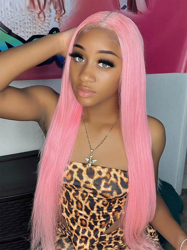 Pink Color Wig Light Pink Body Wave Transparent 13*4 Lace Wigs