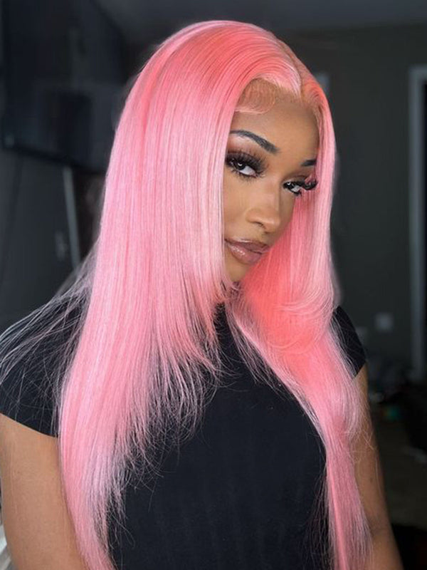 Pink Color Wig Light Pink Body Wave Transparent 13*4 Lace Wigs