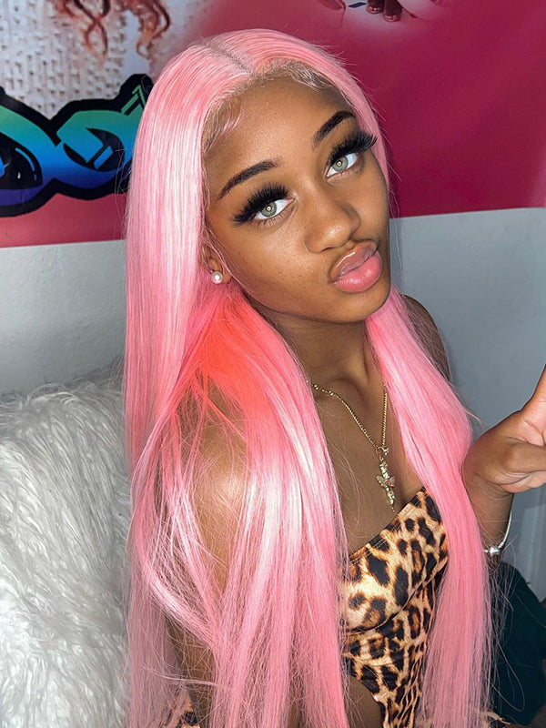 Pink Color Wig Light Pink Body Wave Transparent 13*4 Lace Wigs