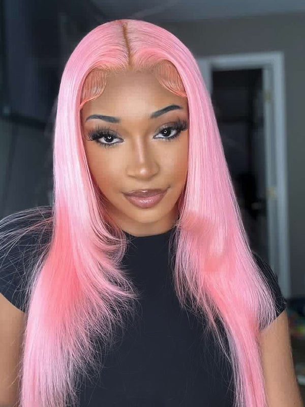 Pink Color Wig Light Pink Body Wave Transparent 13*4 Lace Wigs