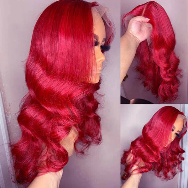 Red Color 13x4 Lace Front Wigs Body Wave Colored Frontal Straight Human Hair Wigs