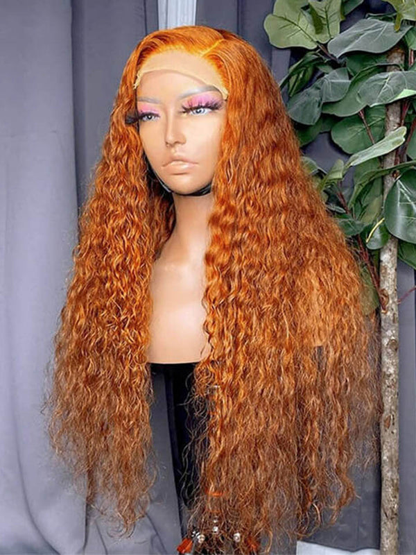 Alipop Ginger Wig Water Wave Wig Orange Hair Wig Transparent Lace Closure Wig