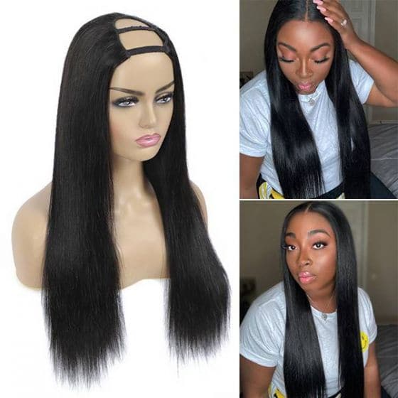 ALIPOP Straight U Part Wig Human Hair Brazilian Virgin Hair Glueless U part Wig
