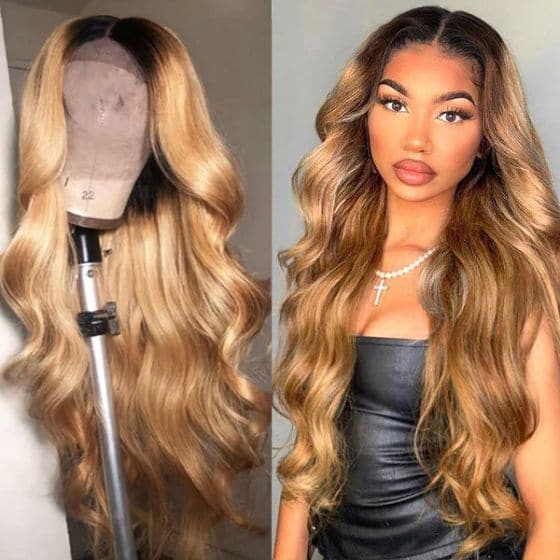 Ombre Human Hair Wigs Pre Plucked T Part Lace Wig Body Wave 1B27 Natural Hairline With Baby Hair
