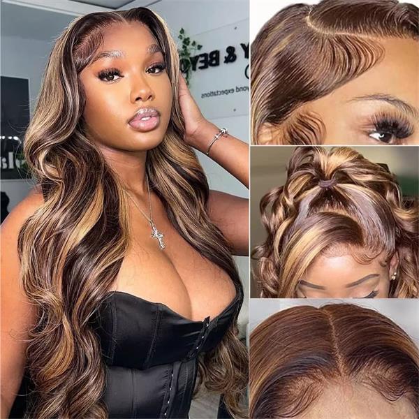 Alipop 360 Lace Front Wig Body Wave Honey Blonde Highlights Wig